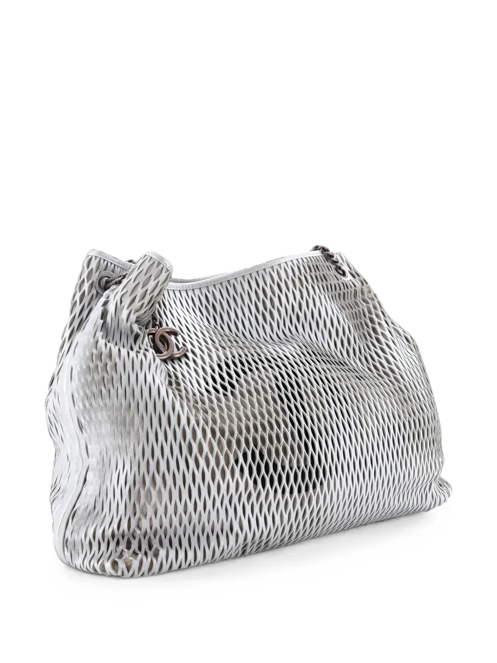 CHANEL Pre-Owned CC Logo Charm Perforated Leather Large tote bag - Argento
