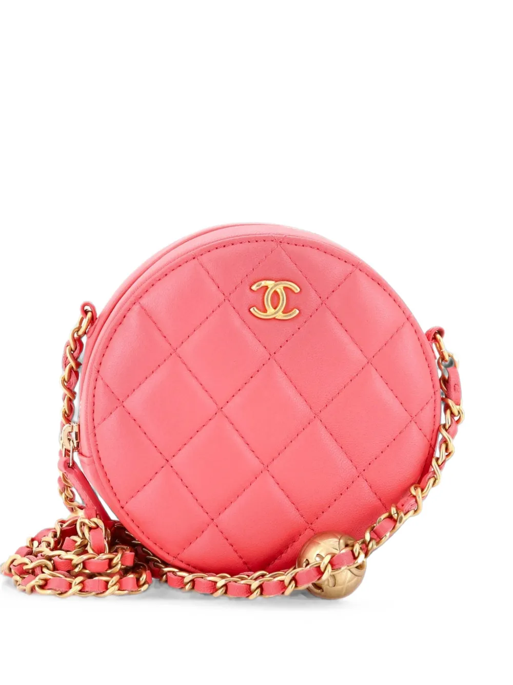 CHANEL Pre-Owned Pearl Crush Round with Chain Quilted Lambskin clutch bag - Rosa