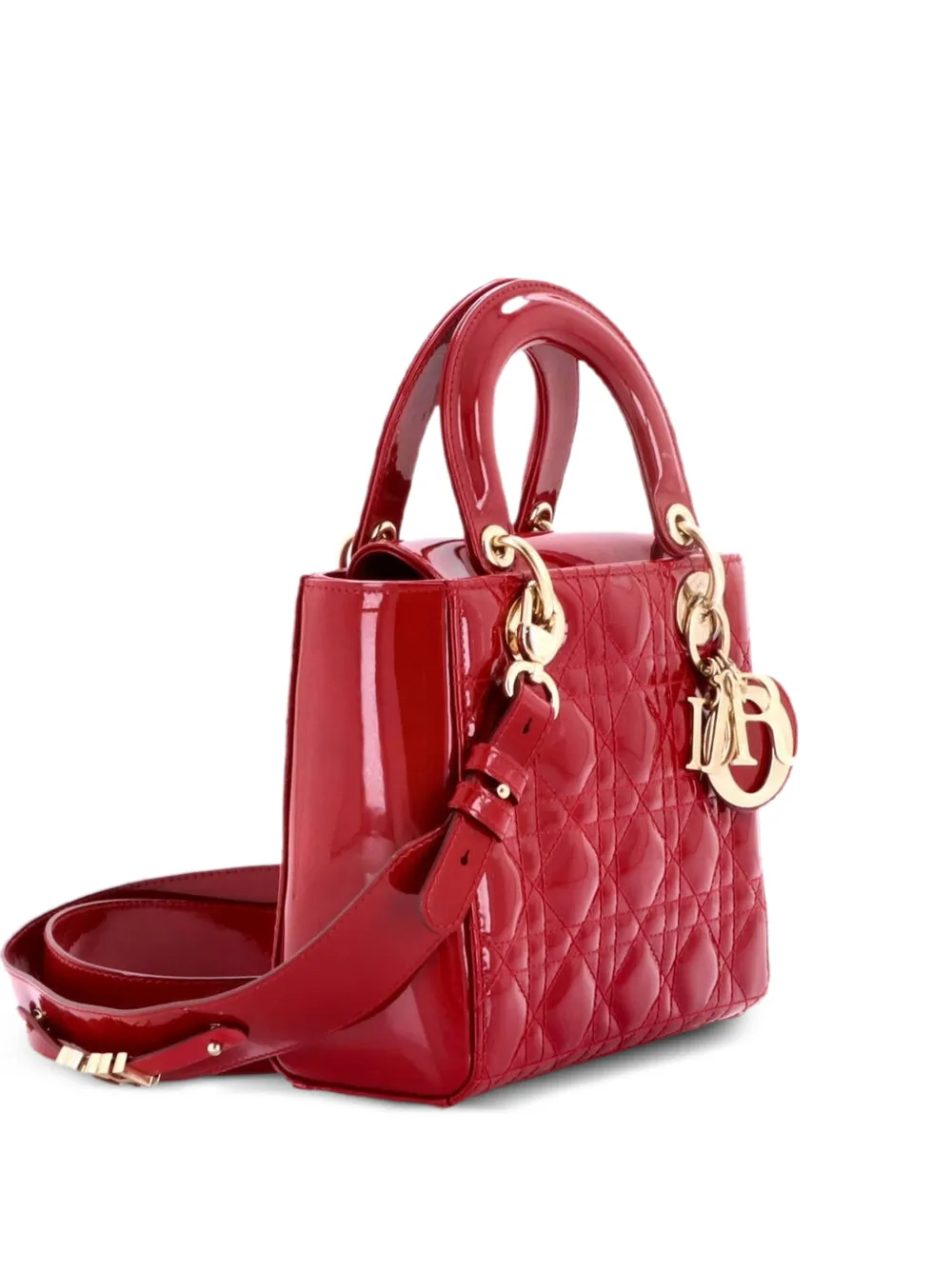 Christian Dior Pre-Owned My ABCDior Lady Dior Bag Cannage Quilt Patent Small satchel - Red