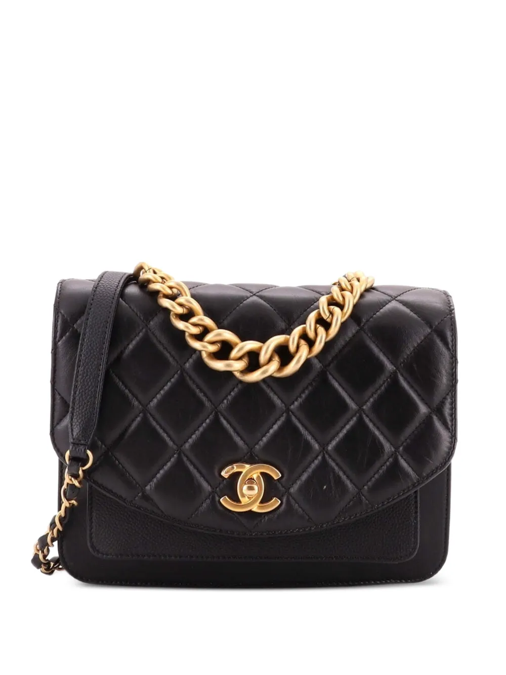 CHANEL Pre-Owned Chain Handle Flap Bag Quilted Calfskin with Caviar Small shoulder bag - Black