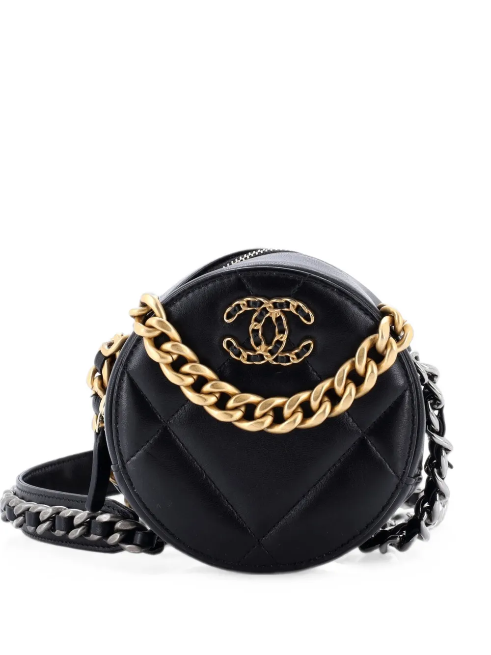 CHANEL Pre-Owned 19 Round with Chain Quilted Leather clutch bag - Nero