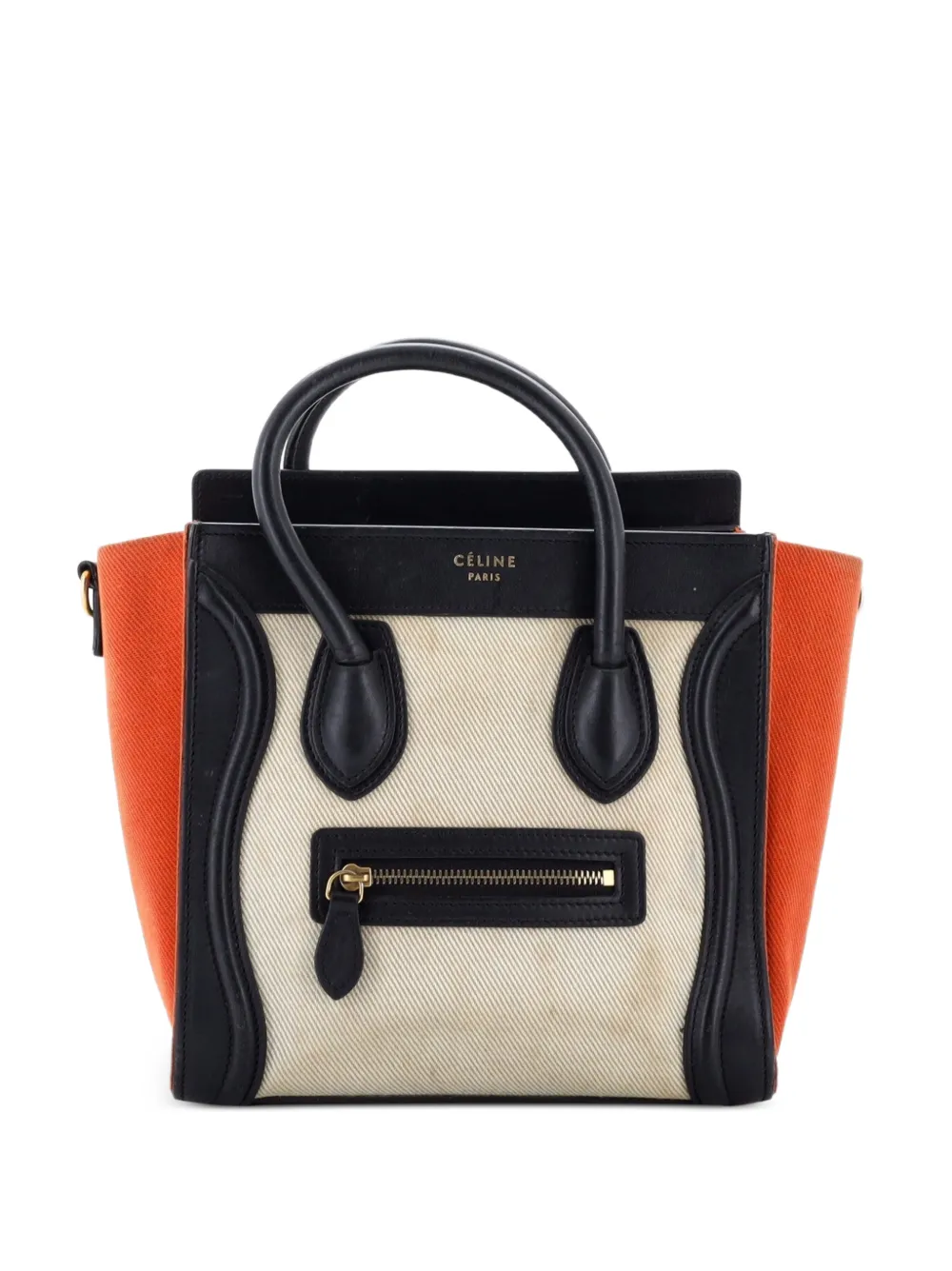 Celine Pre-Owned Bicolor Luggage Bag Canvas and Leather Nano tote bag - Orange