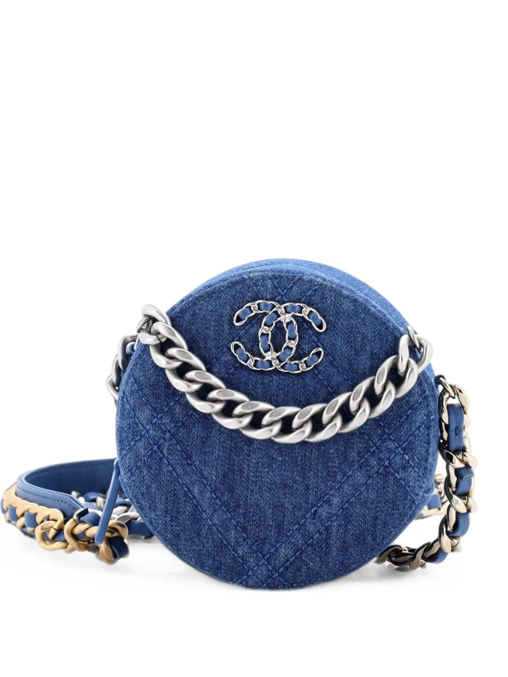 CHANEL Pre-Owned 19 Round Clutch with Chain Quilted Denim crossbody bag - Blu