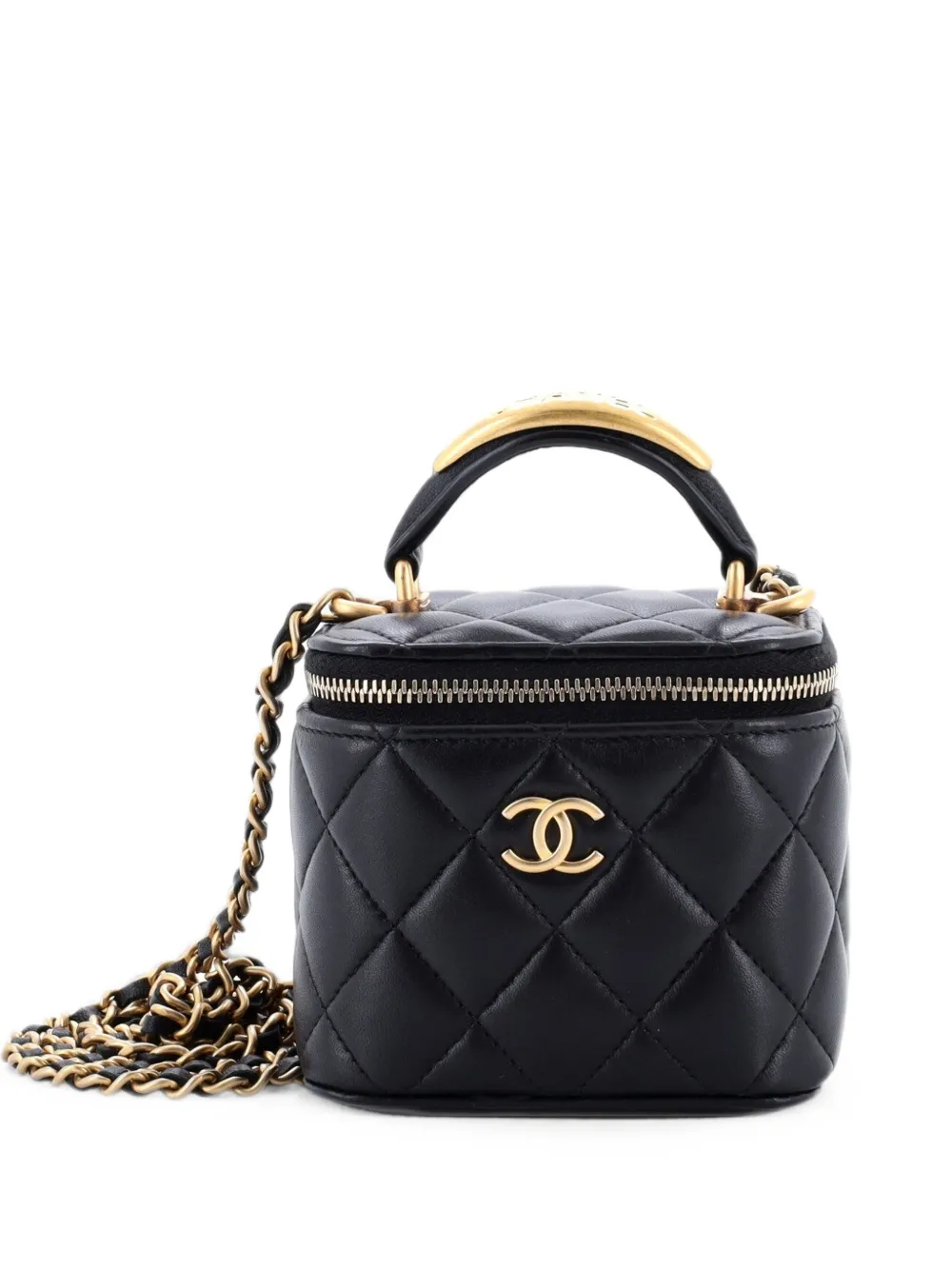 CHANEL Pre-Owned CC Top Handle Vanity Case with Chain Quilted Lambskin with Metal Mini satchel - Nero