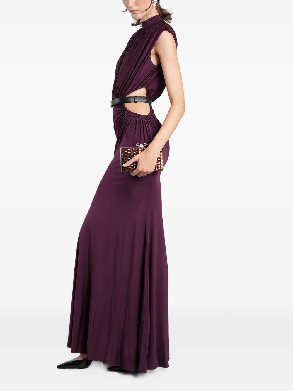 Self-Portrait purple jersey draped maxi dress Paars