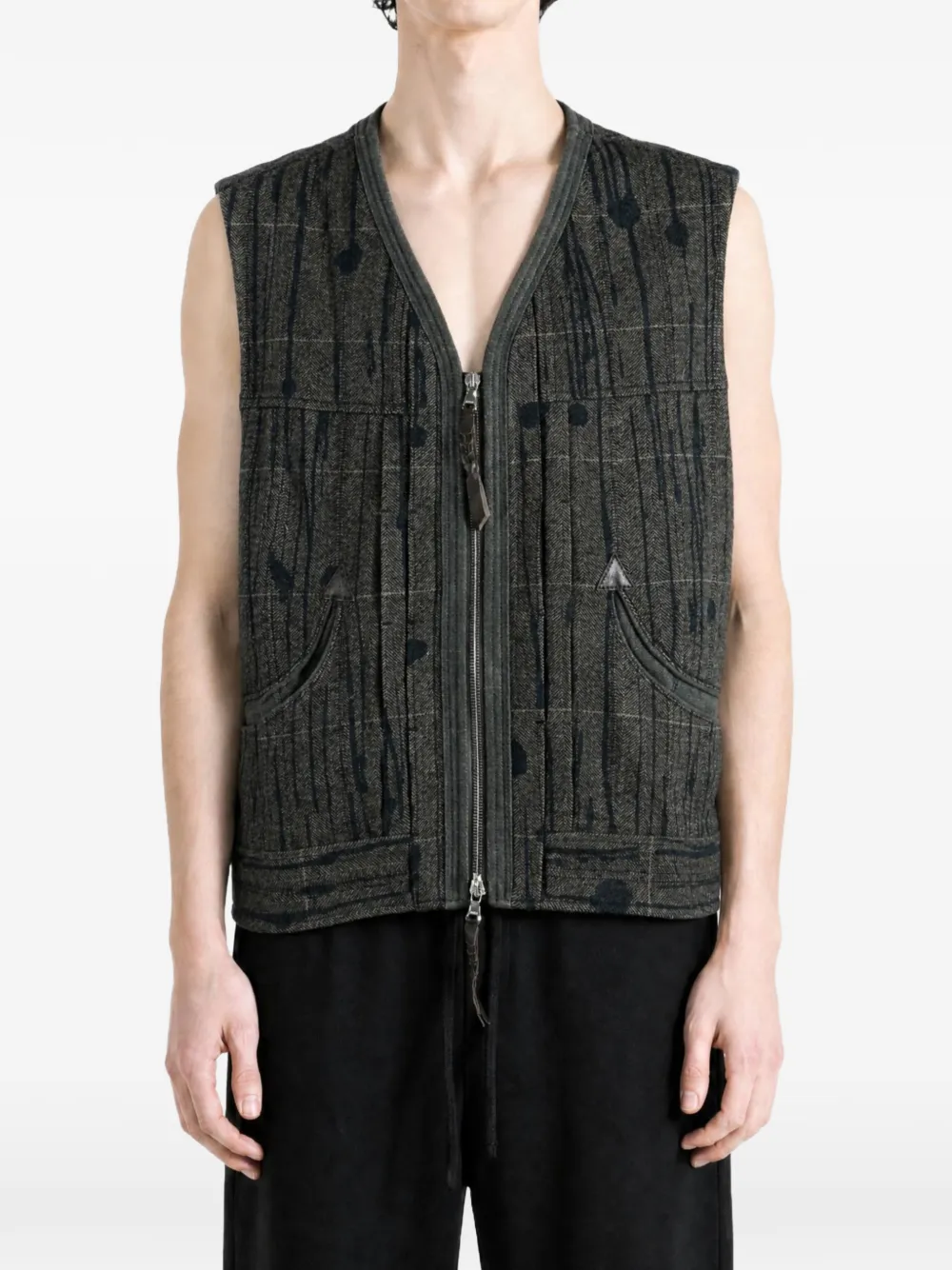 Ziggy Chen paint-splatter herringbone gilet Grijs