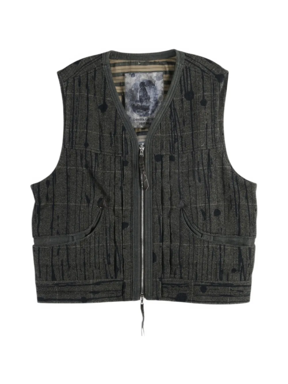 Ziggy Chen paint-splatter herringbone gilet Grijs