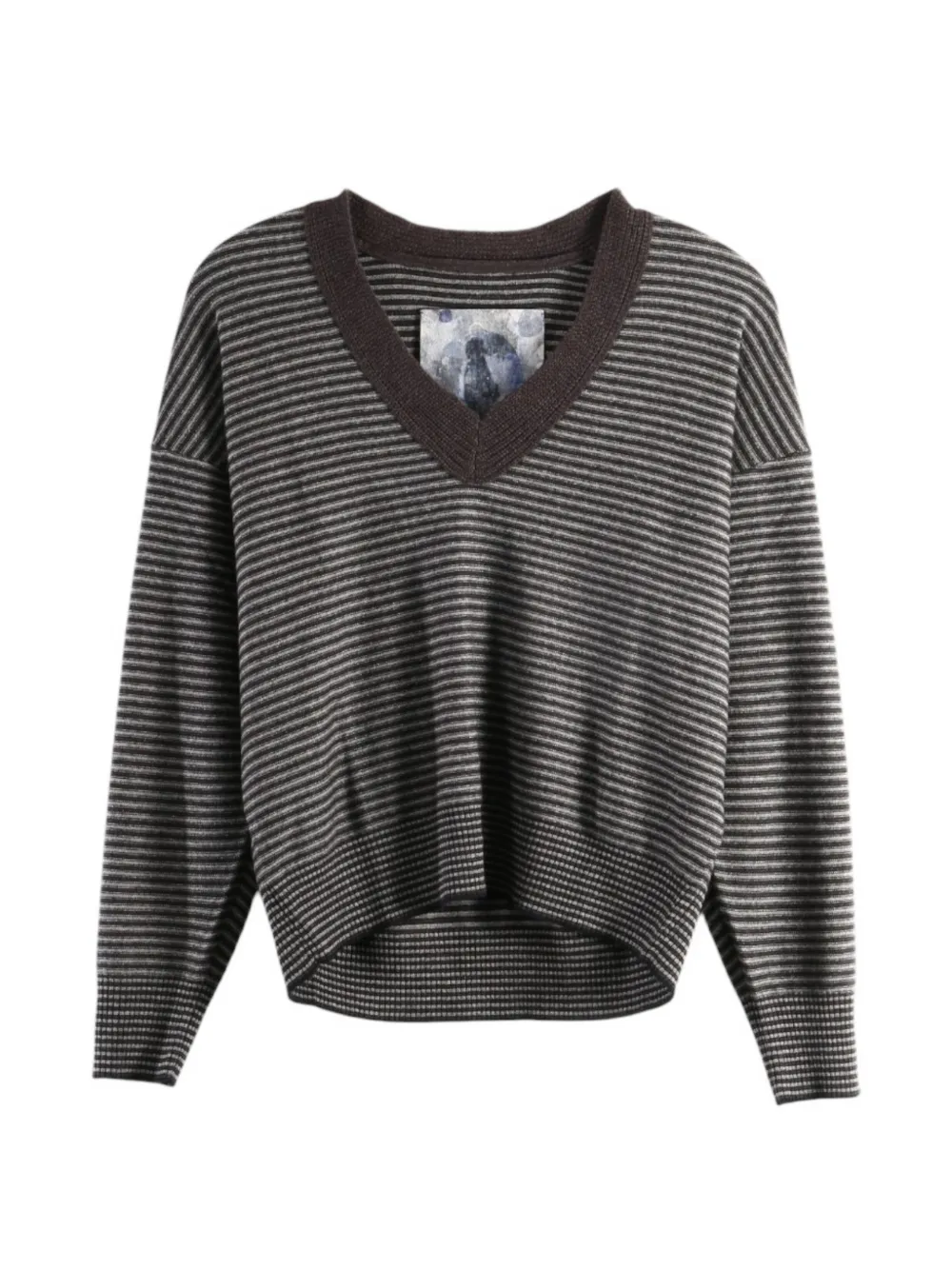 Ziggy Chen horizontal-stripe V-neck sweater - Marron Ziggy Chen horizontal-stripe V-neck sweater - Marron