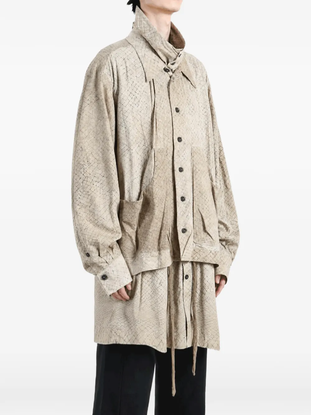 Ziggy Chen Gelaagde jas met rasterpatroon Beige