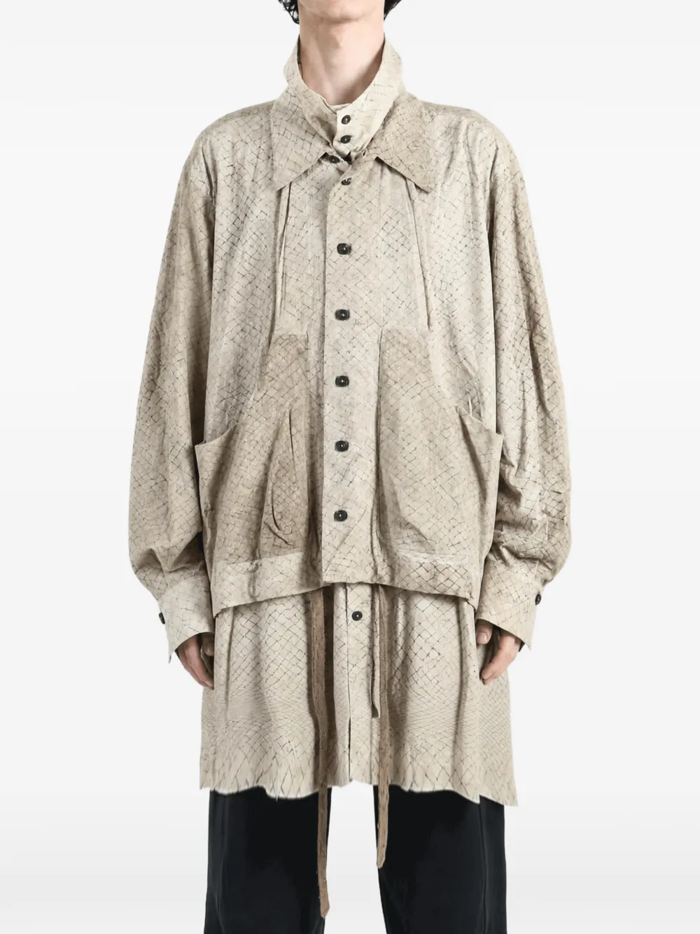 Ziggy Chen Gelaagde jas met rasterpatroon Beige
