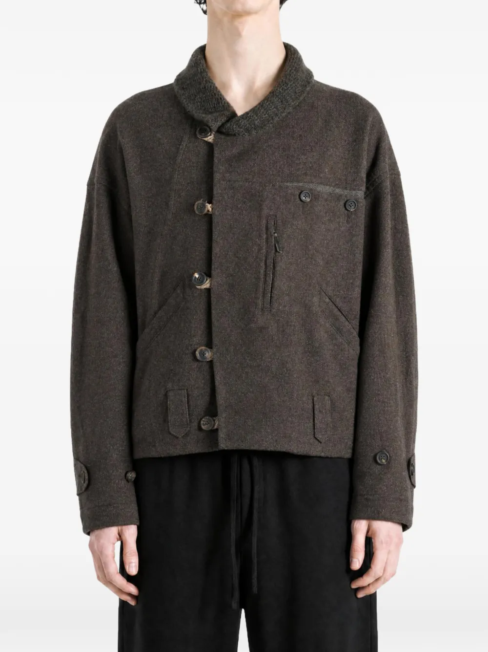 Ziggy Chen asymmetric-front shawl-collar jacket Bruin