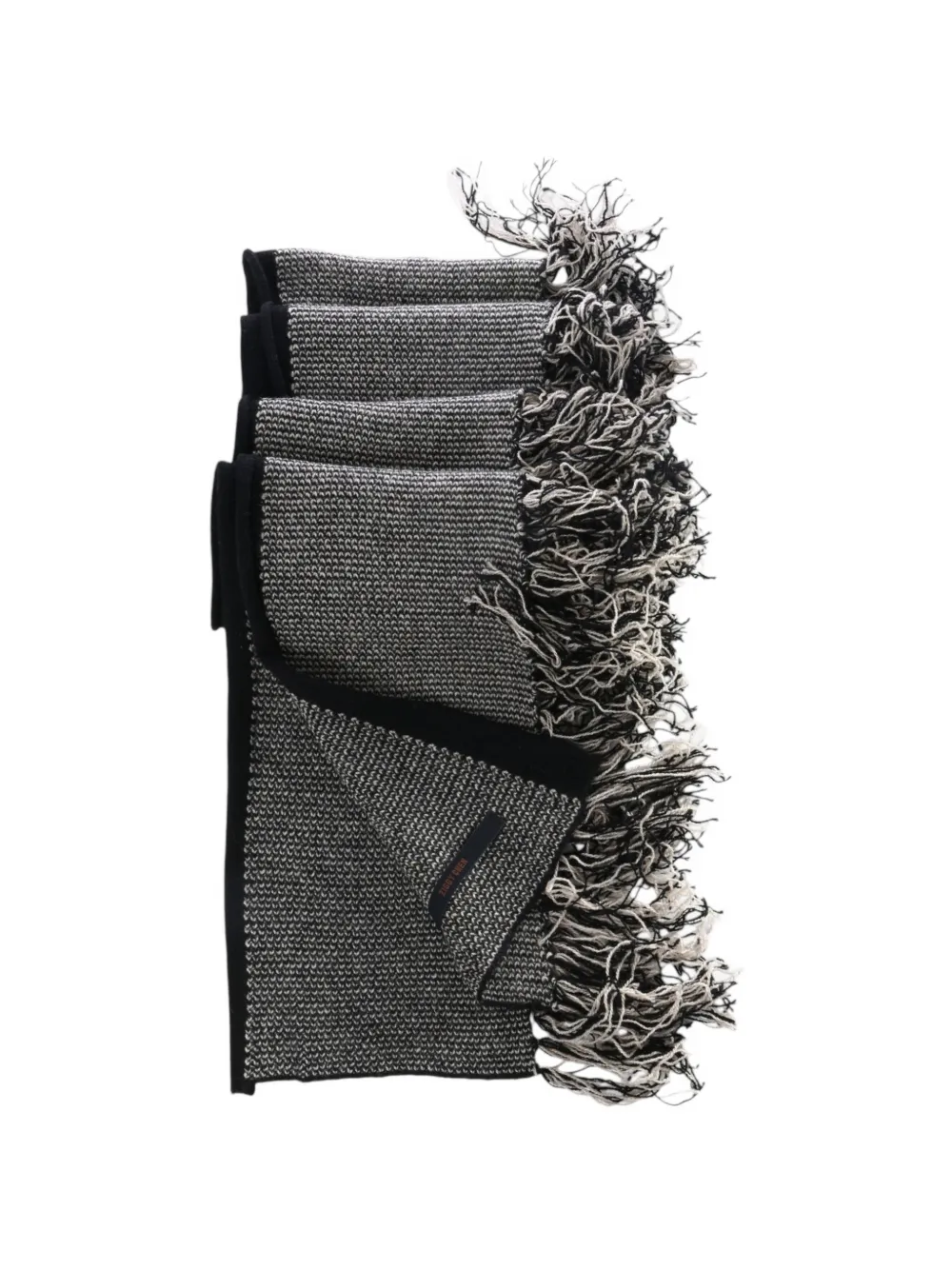 Ziggy Chen fringed-edge textured-knit scarf - Black