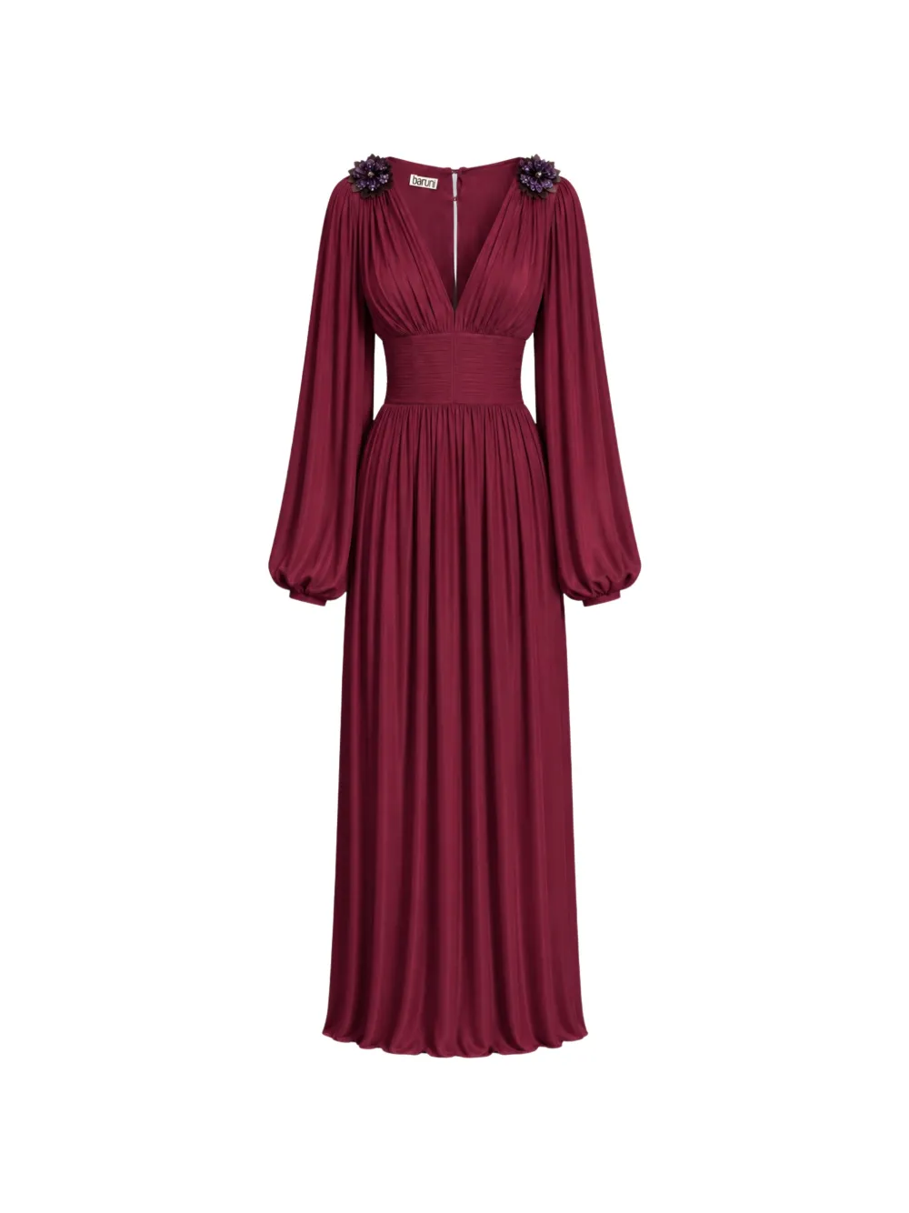 Baruni Layan floral-embellished pleated maxi dress - Marron Baruni Layan floral-embellished pleated maxi dress - Marron