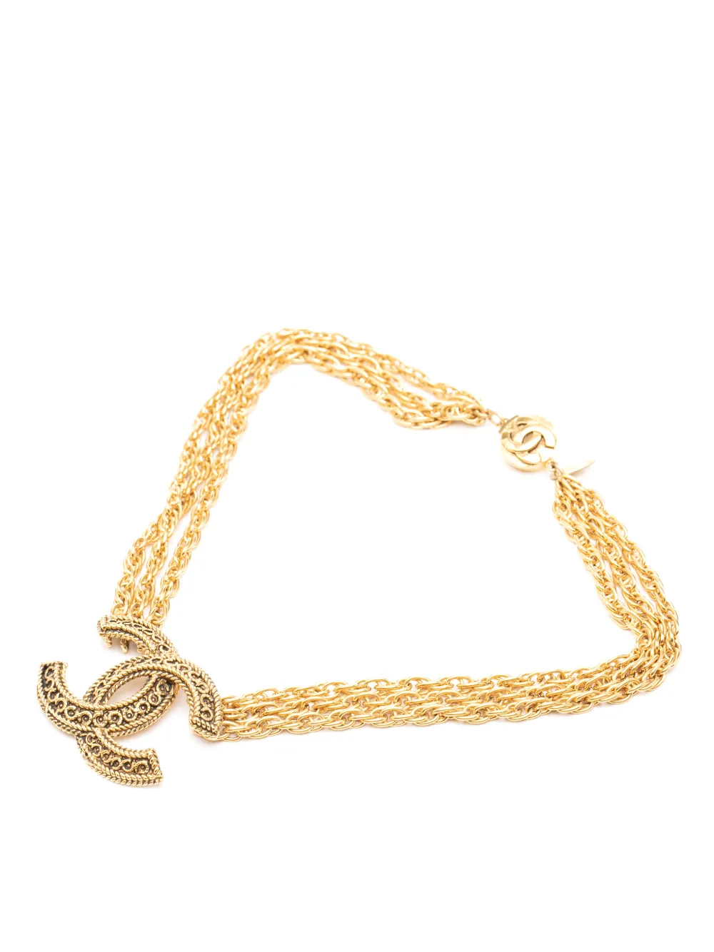 CHANEL Pre-Owned 1985 CC Gold Plated Deca Triple Link Chain Necklace costume necklace - Oro
