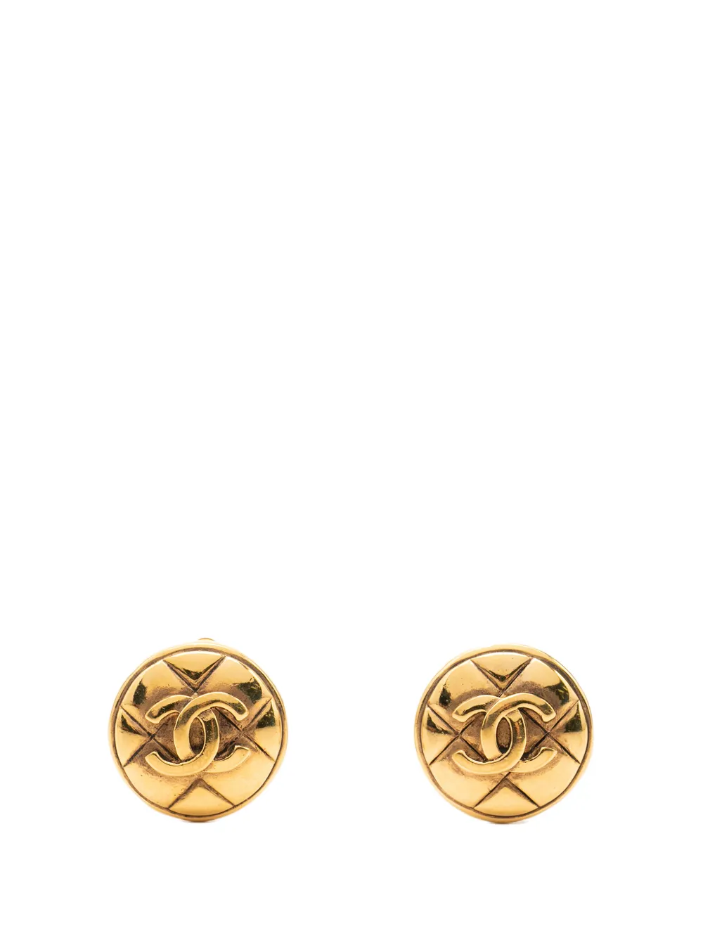 CHANEL Pre-Owned 1970-1980 CC Gold Plated Quilted Round Clip On Earrings costume earrings - Oro