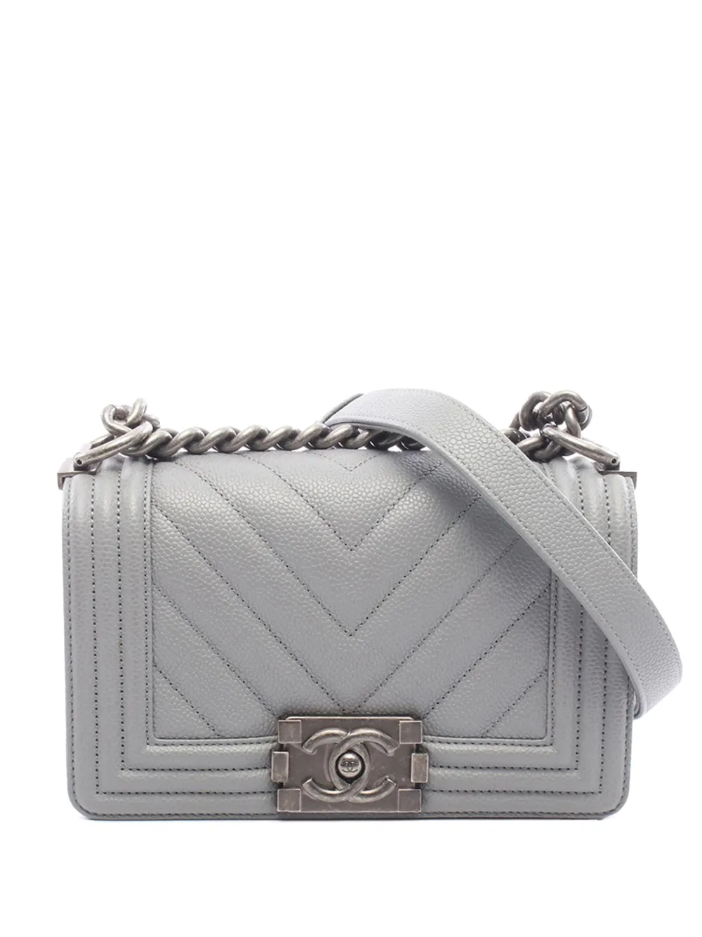 CHANEL Pre-Owned 2019 Small Quilted Caviar Boy Flap shoulder bag - Grigio