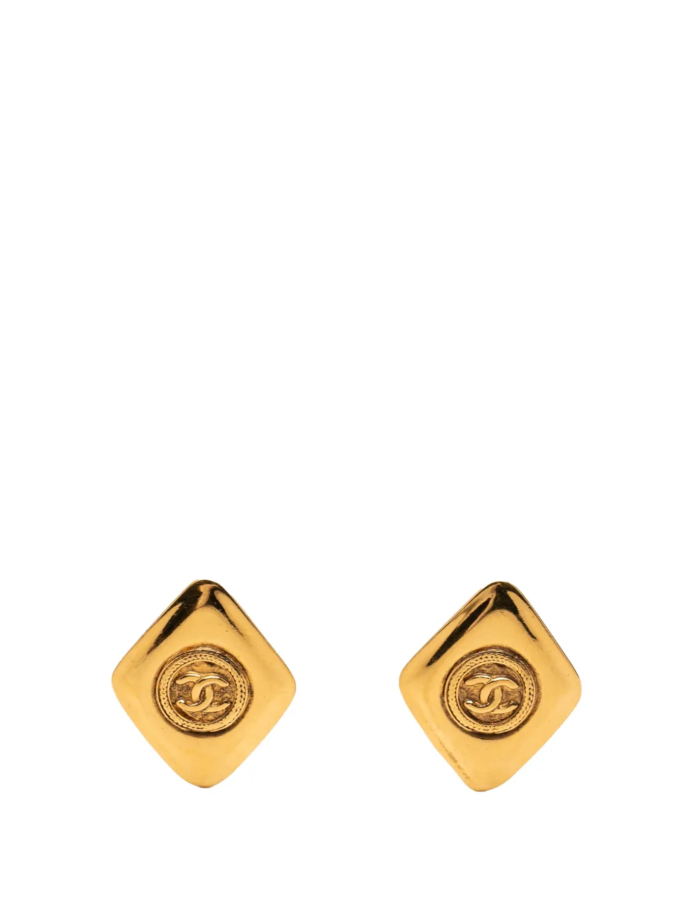 CHANEL Pre-Owned 1970-1980 CC Gold Plated Rhombus Clip On Earrings costume earrings - Oro