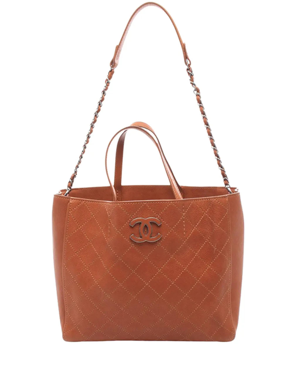 CHANEL Pre-Owned 2012 Quilted Caviar Covered CC Chain Tote satchel - Brown