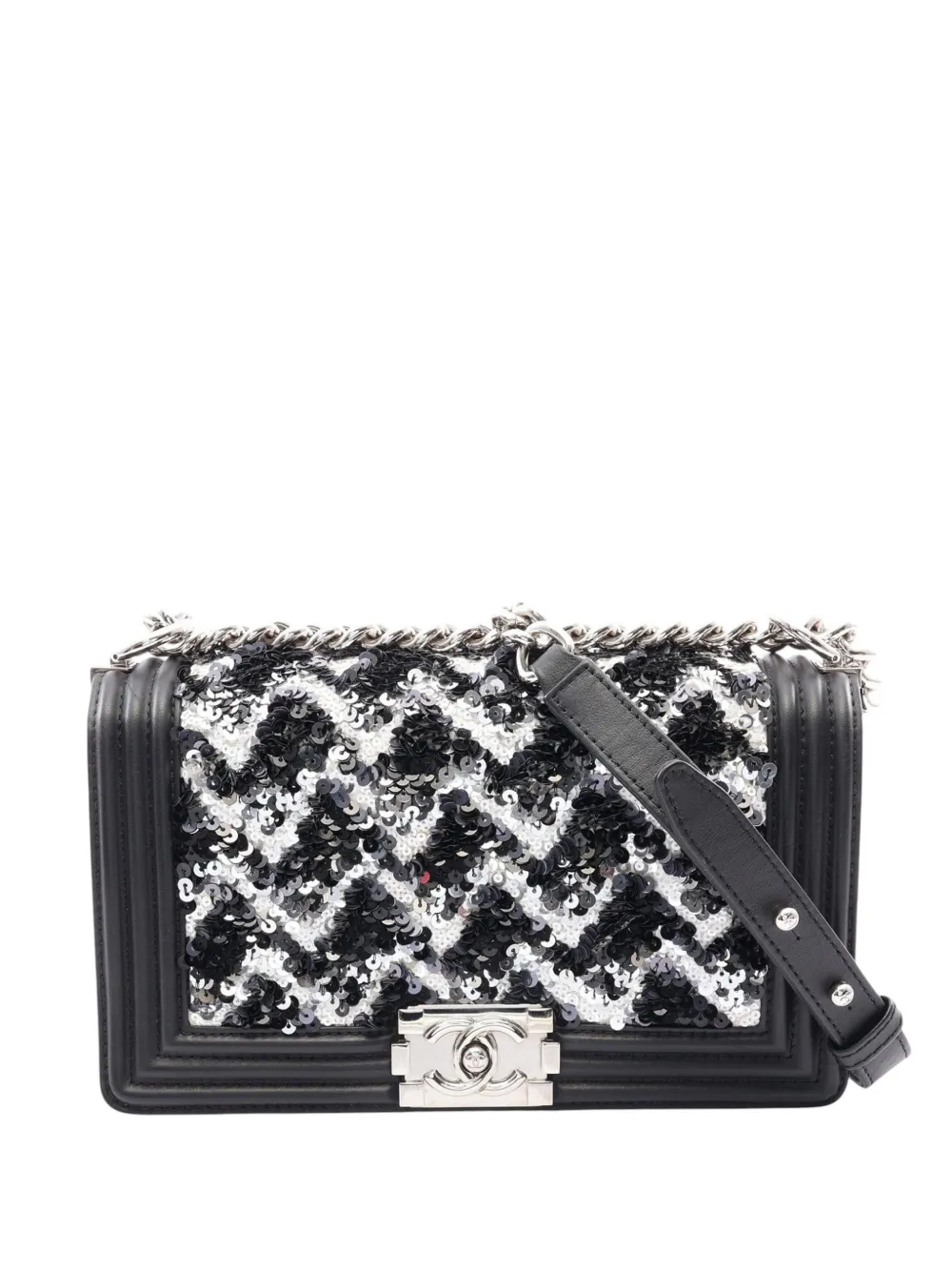 CHANEL Pre-Owned 2019 Old Medium Sequined Lambskin Boy Flap crossbody bag - Nero