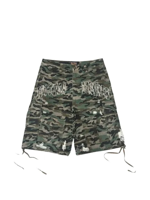 Bottega Desires distressed camouflage-print cargo shorts