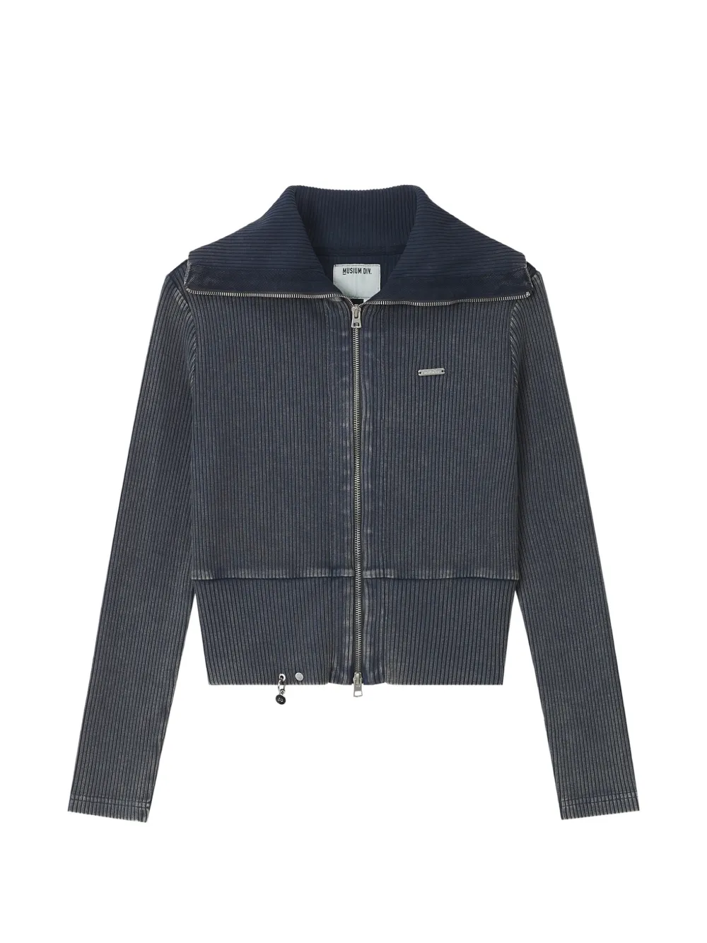 Musium Div. Ribbed-knit Zip-up Sweatshirt In Blue