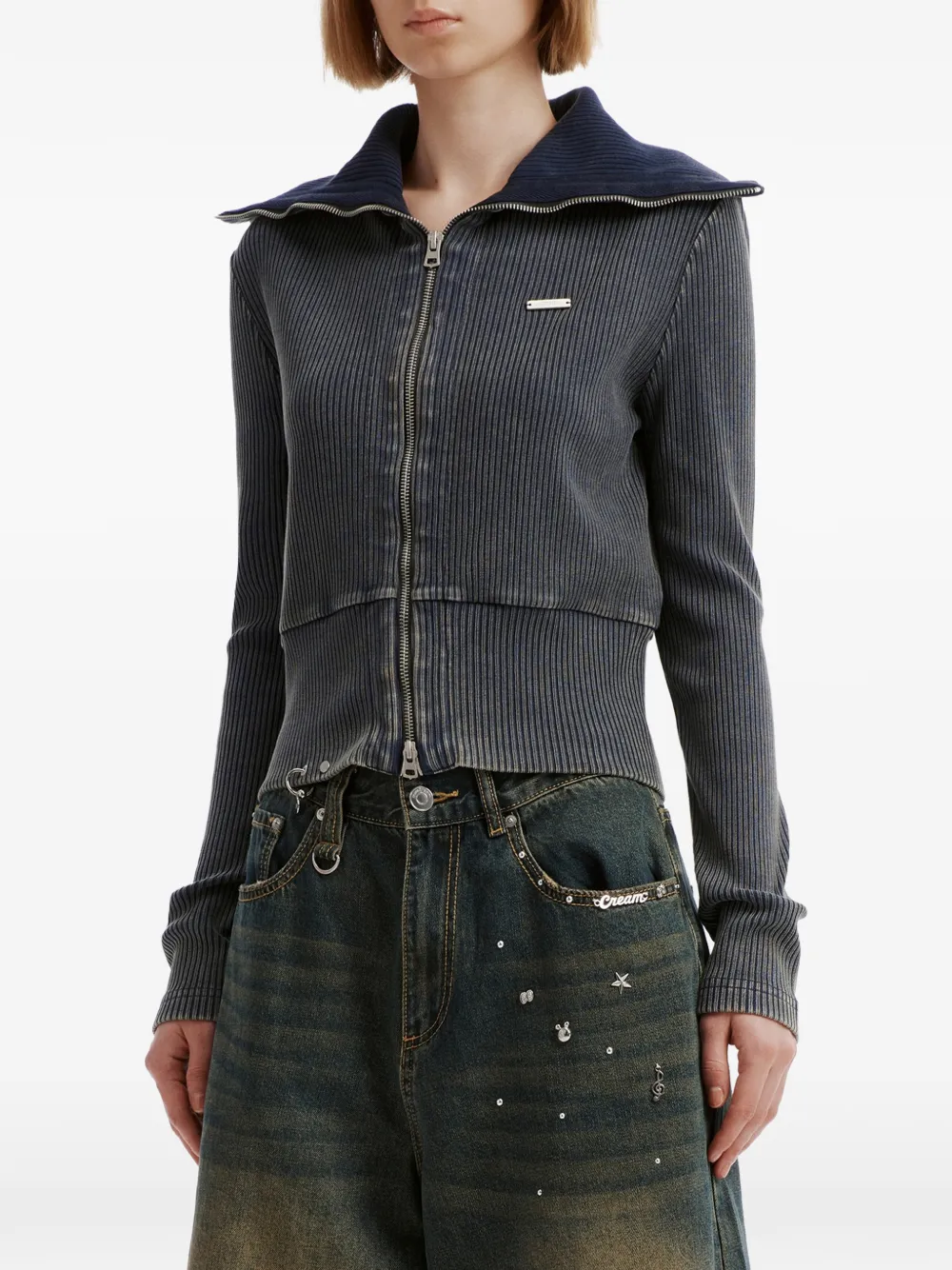 Musium Div. Ribgebreide sweater met rits Blauw