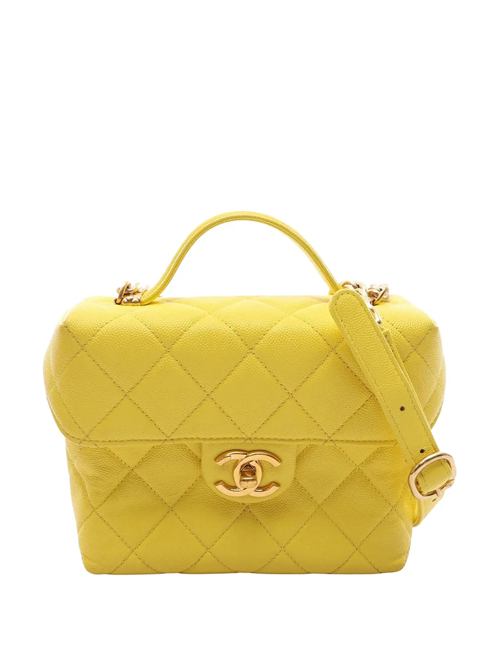CHANEL Pre-Owned 2021-2026 Quilted Caviar Handy Box Vanity Case with Chain satchel - Yellow