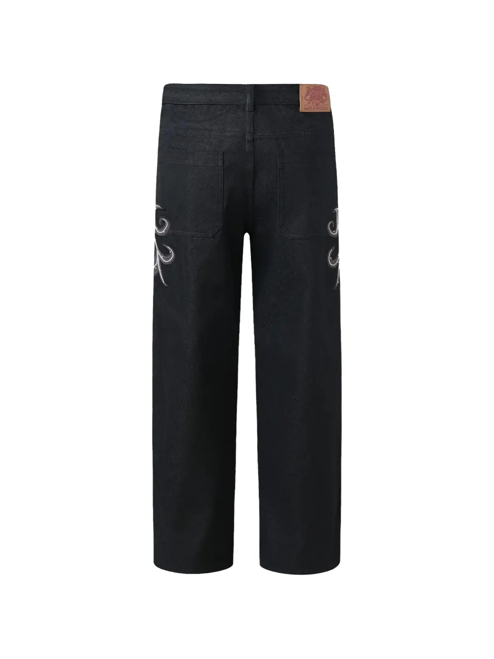 BIRTH OF ROYAL CHILD Jeans met leren wijnstok-patch Zwart