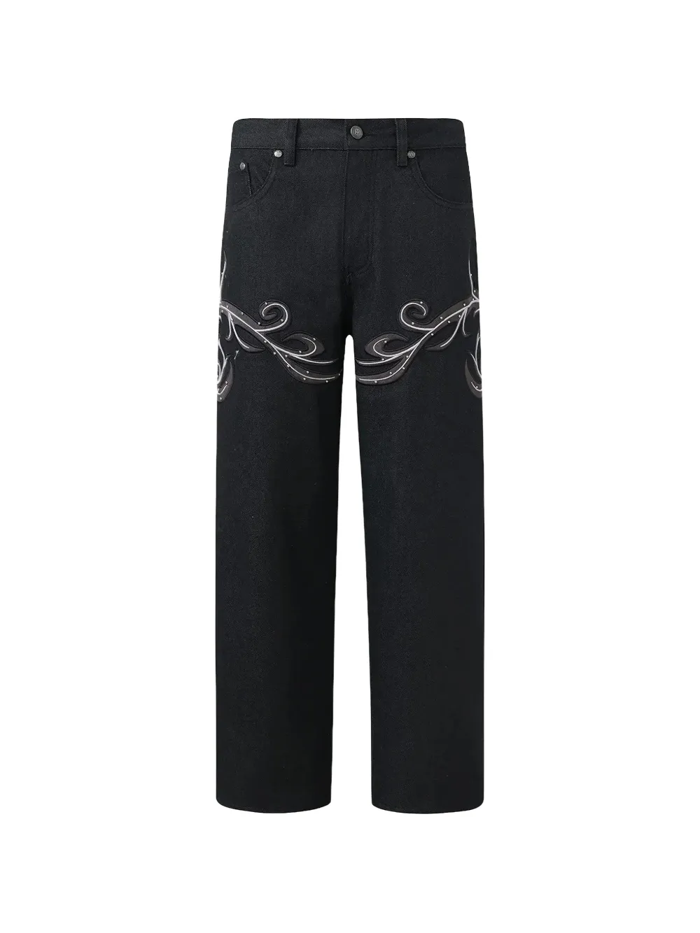 BIRTH OF ROYAL CHILD leather-patch vine jeans