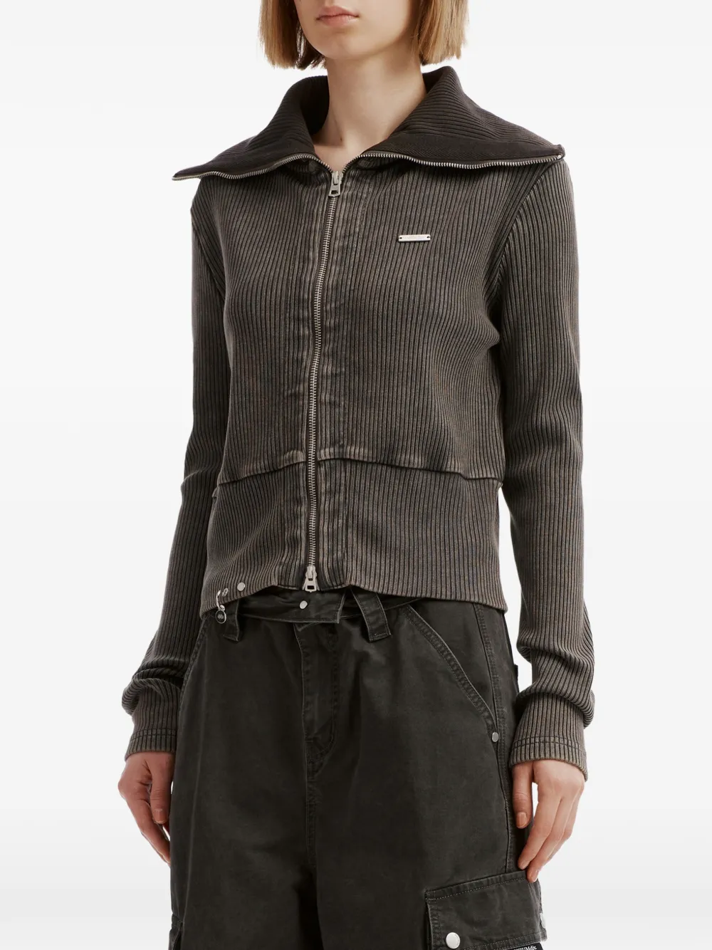 Musium Div. Geribbelde sweater met rits Grijs
