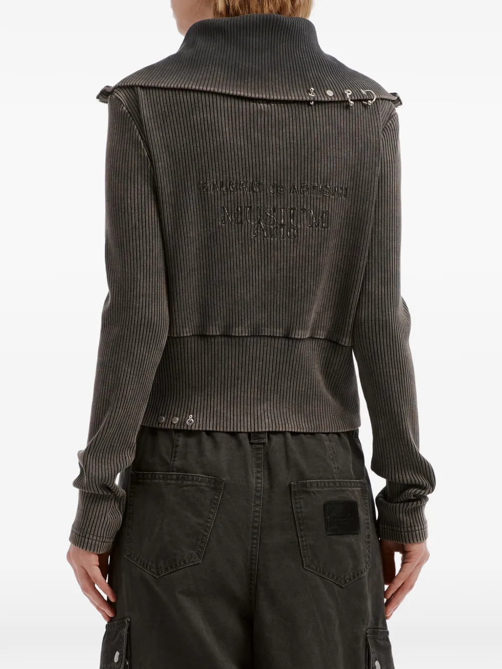 Musium Div. Geribbelde sweater met rits Grijs