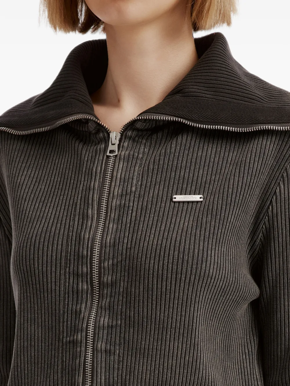 Musium Div. Geribbelde sweater met rits Grijs