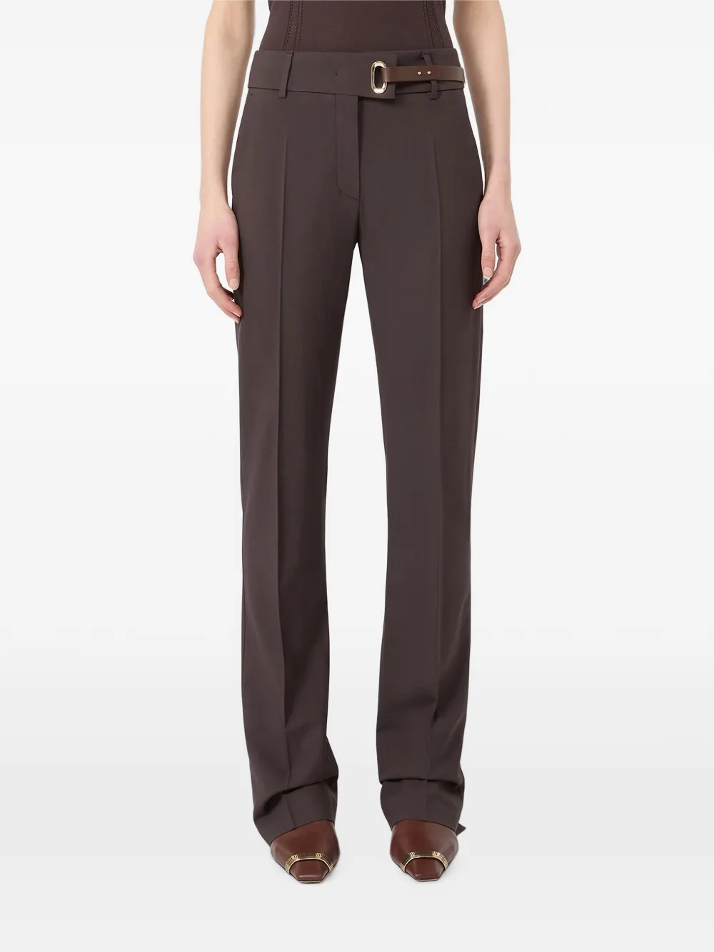 Sportmax Geplooide broek met ceintuur Bruin