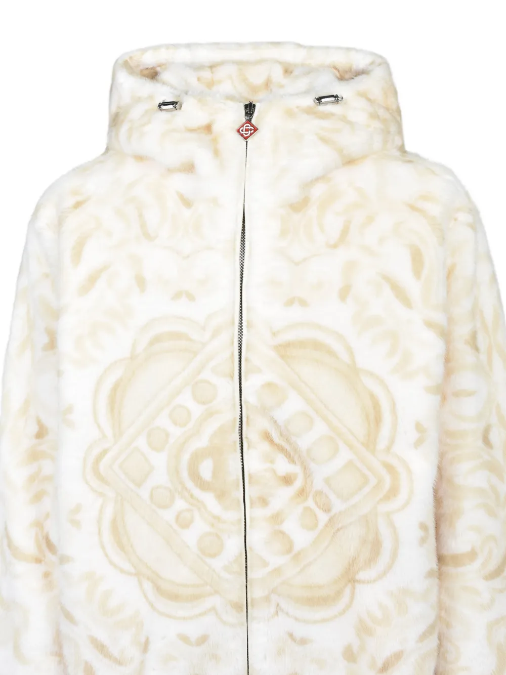 Casablanca graphic-print faux-fur hooded jacket Wit