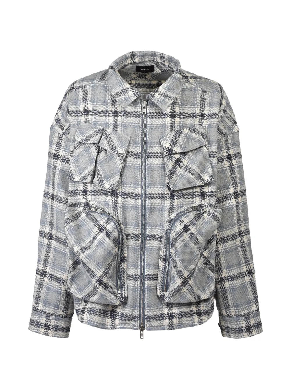 BREATH BDU check-pattern multi-pocket shirt jacket - Blau