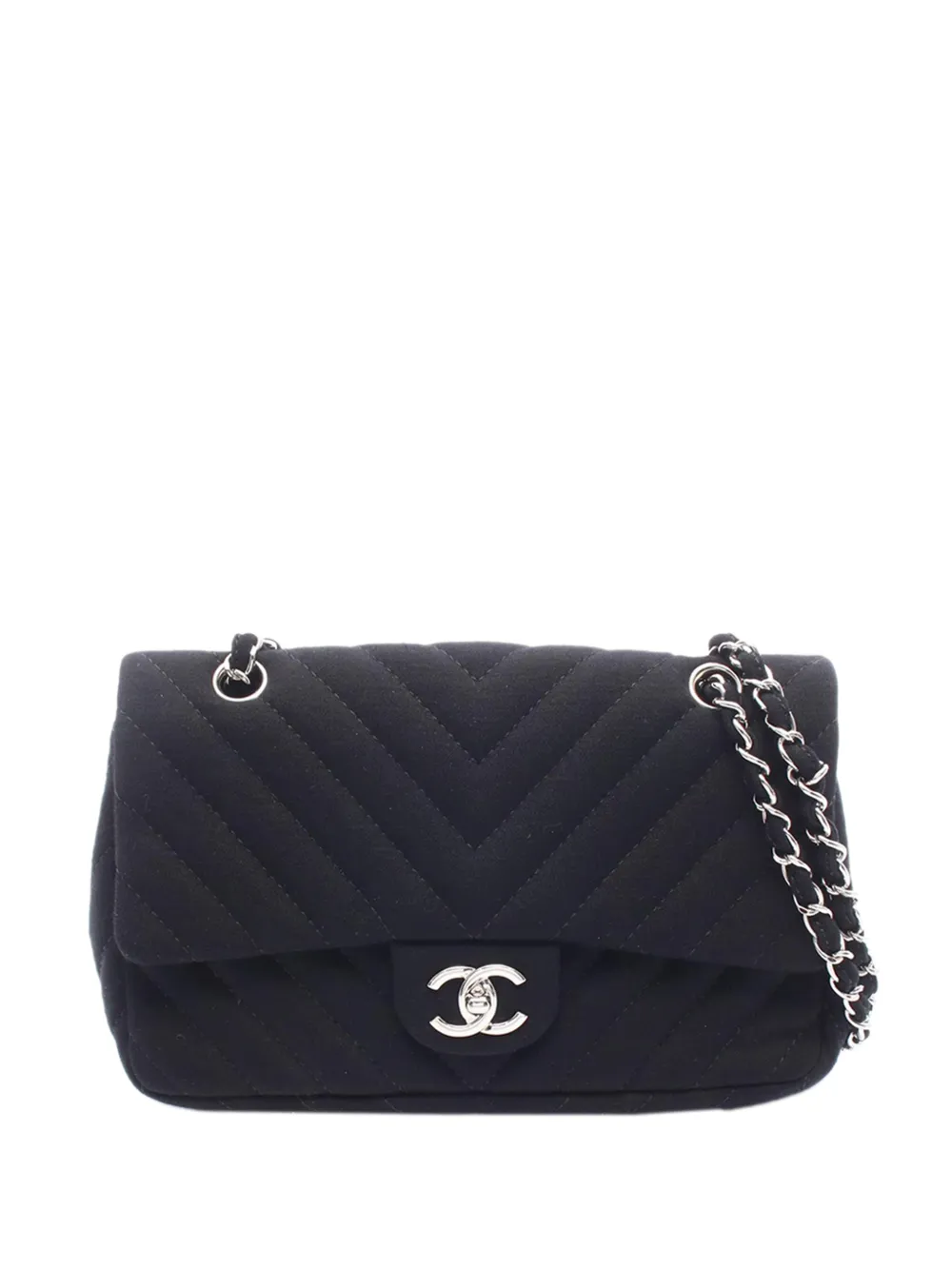 CHANEL Pre-Owned 2009-2010 Medium Chevron Quilted Jersey Single Flap shoulder bag - Nero