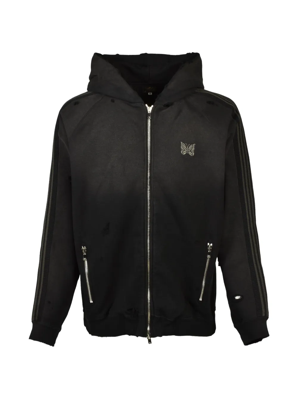 Needles Distressed-effect Zipped Hoodie In Black