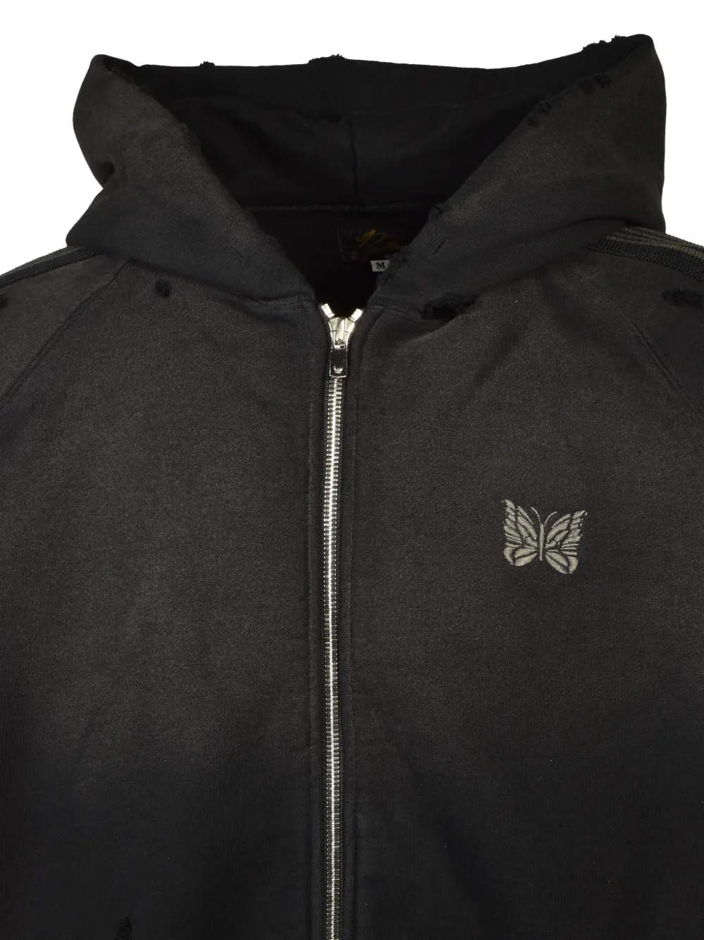 Needles distressed-effect zipped hoodie Zwart