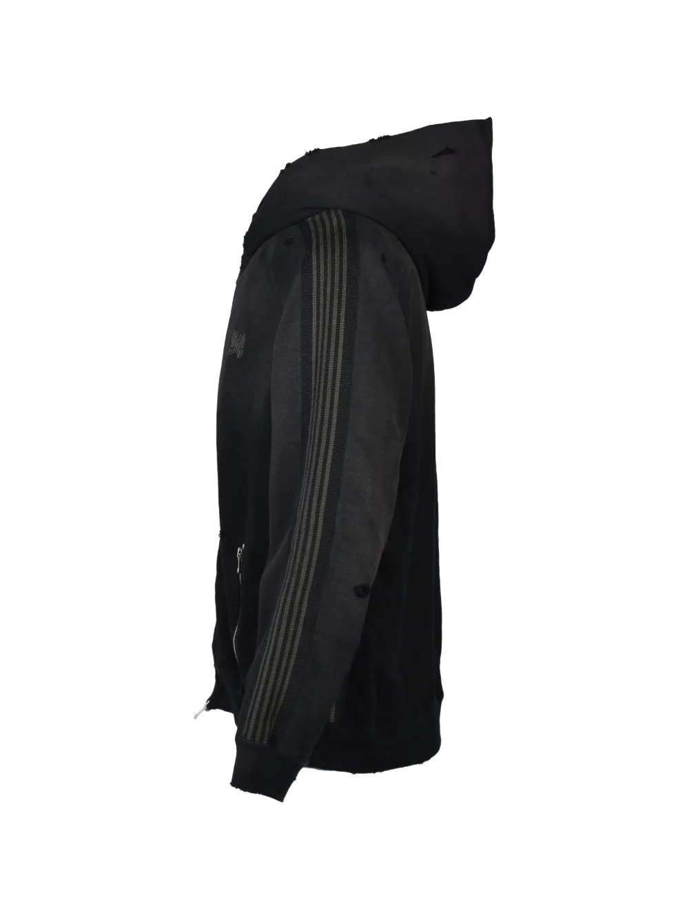 Needles distressed-effect zipped hoodie Zwart