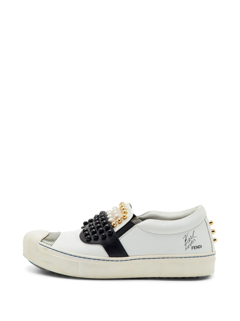 Fendi Pre-Owned Karlito Slip-On-Sneakers mit Nieten - Weiß