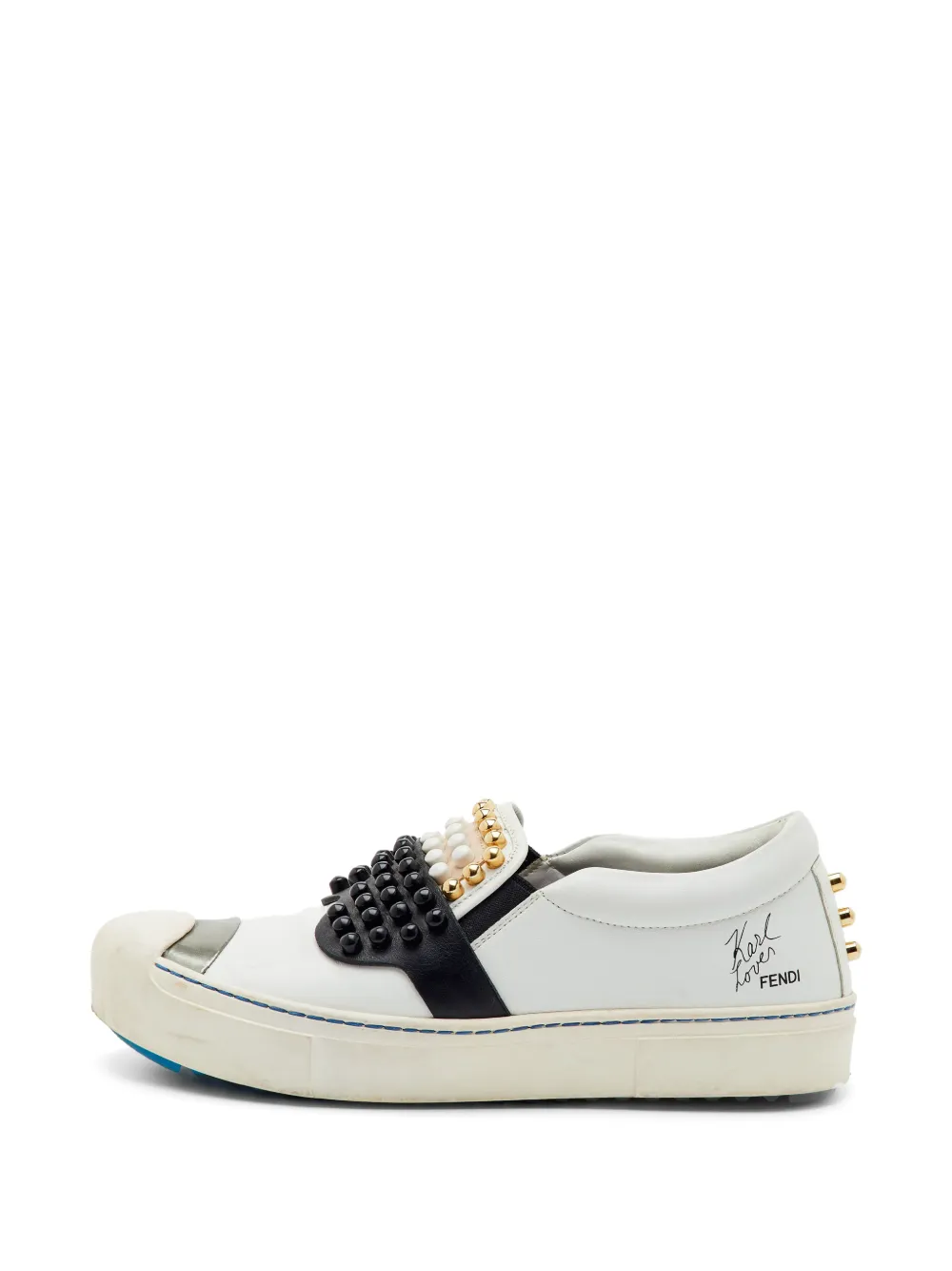 Fendi Pre-Owned Karlito studded slip-on sneakers - White
