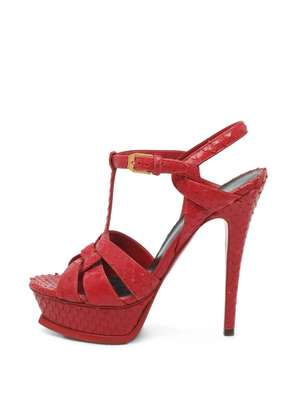 Saint Laurent Pre-Owned sandales Tribute à plateforme et effet peau de serpent - Rouge