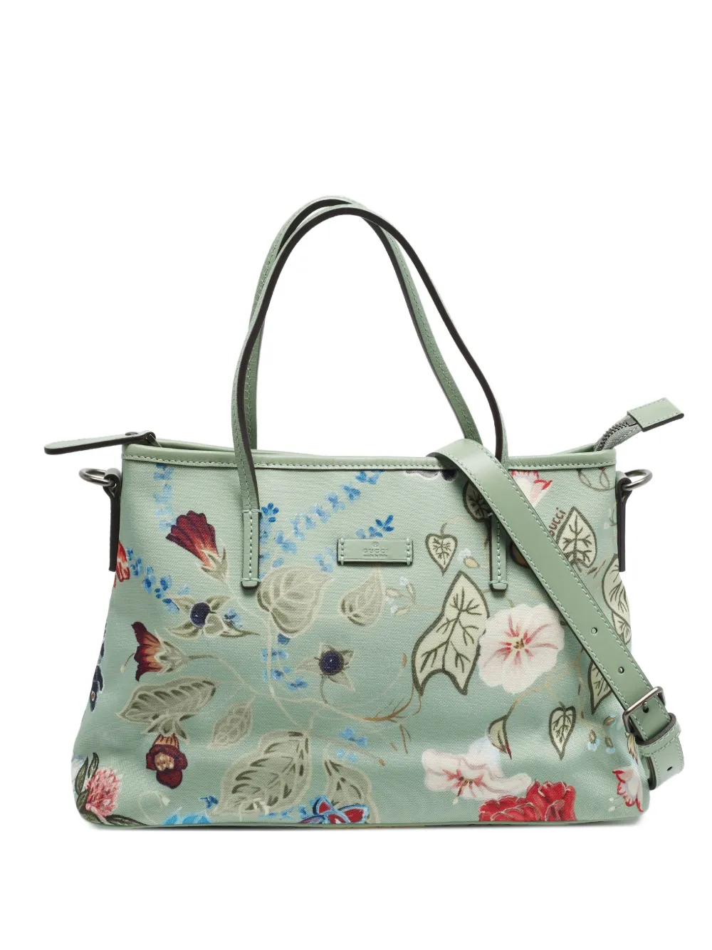 Gucci Pre-Owned floral-print leather-trim tote bag - Green