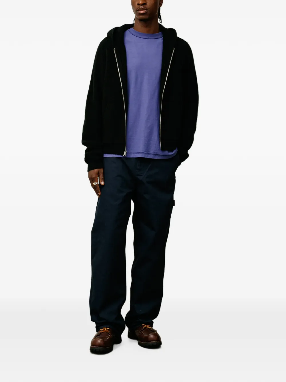 Stüssy Wafelgebreide hoodie met rits Zwart