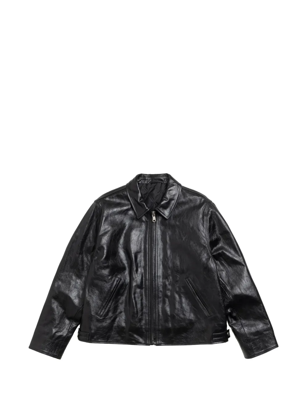 Stüssy Lederjacke mit Reißverschluss - Schwarz