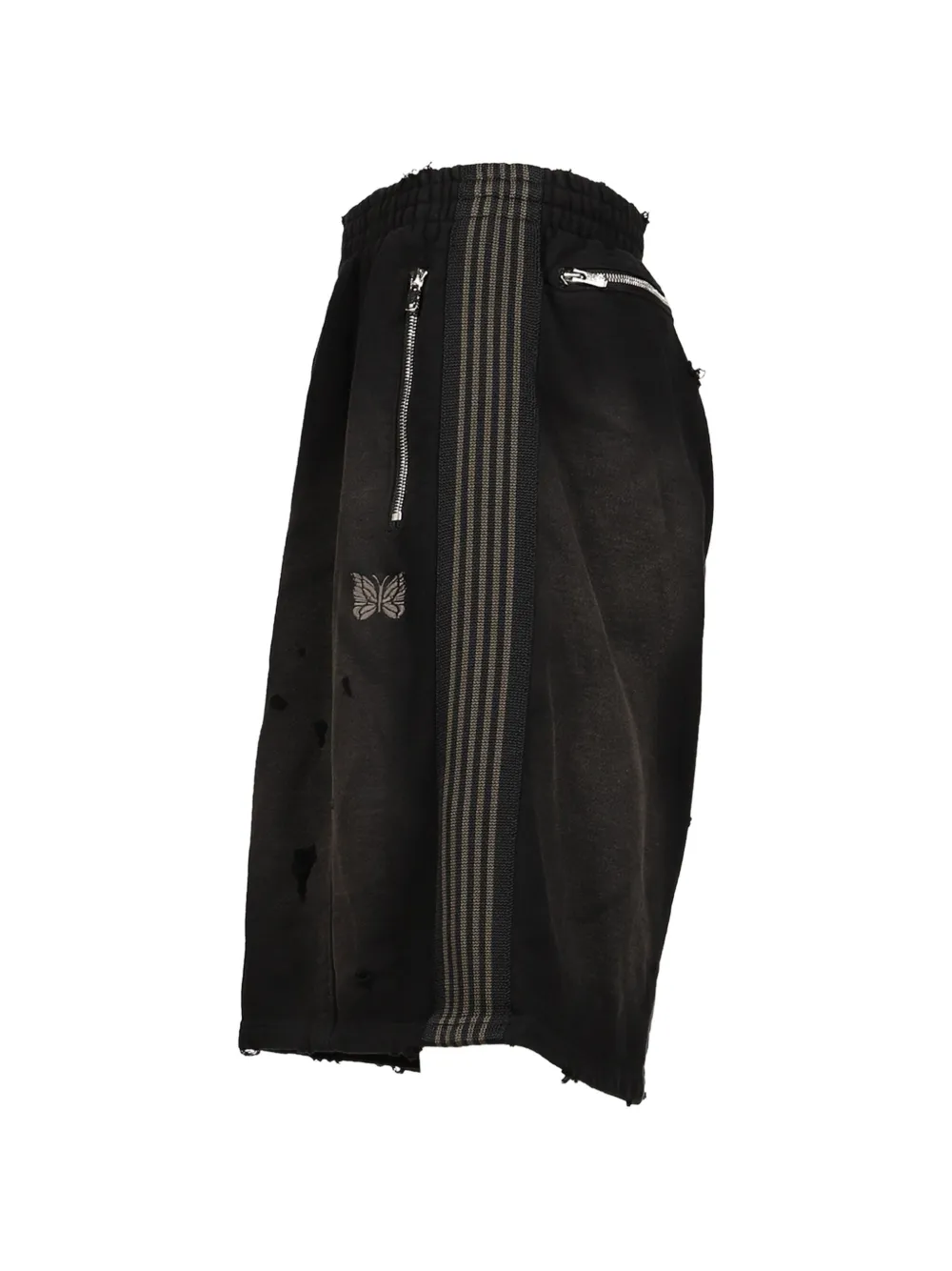 Needles H.D. damaged-effect track shorts - Nero