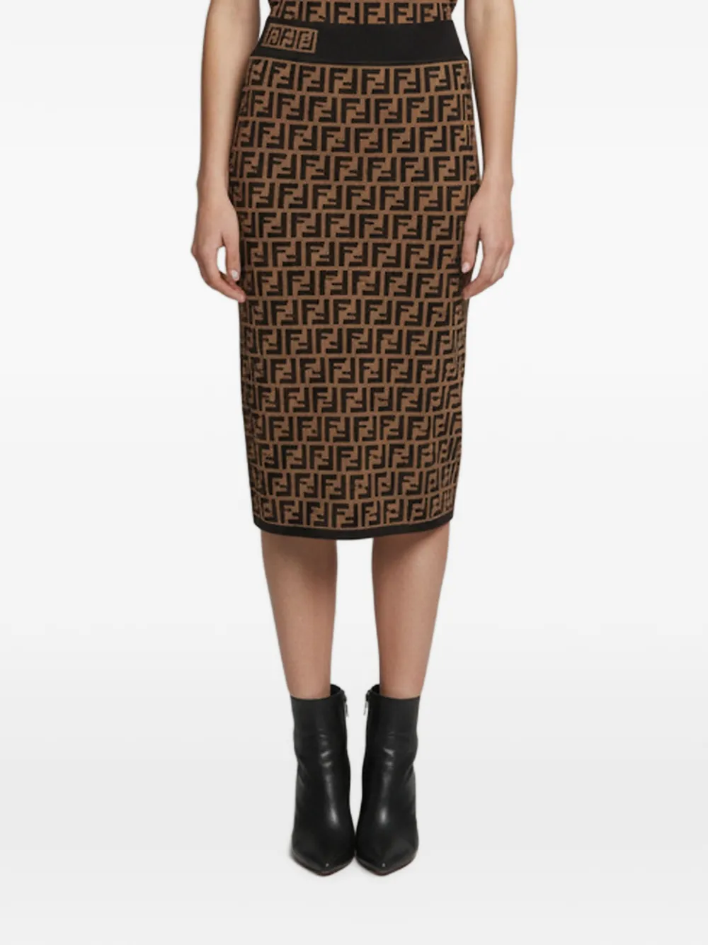 Fendi Pre-Owned Zucca jacquard midi skirt - Marron Fendi Pre-Owned Zucca jacquard midi skirt - Marron