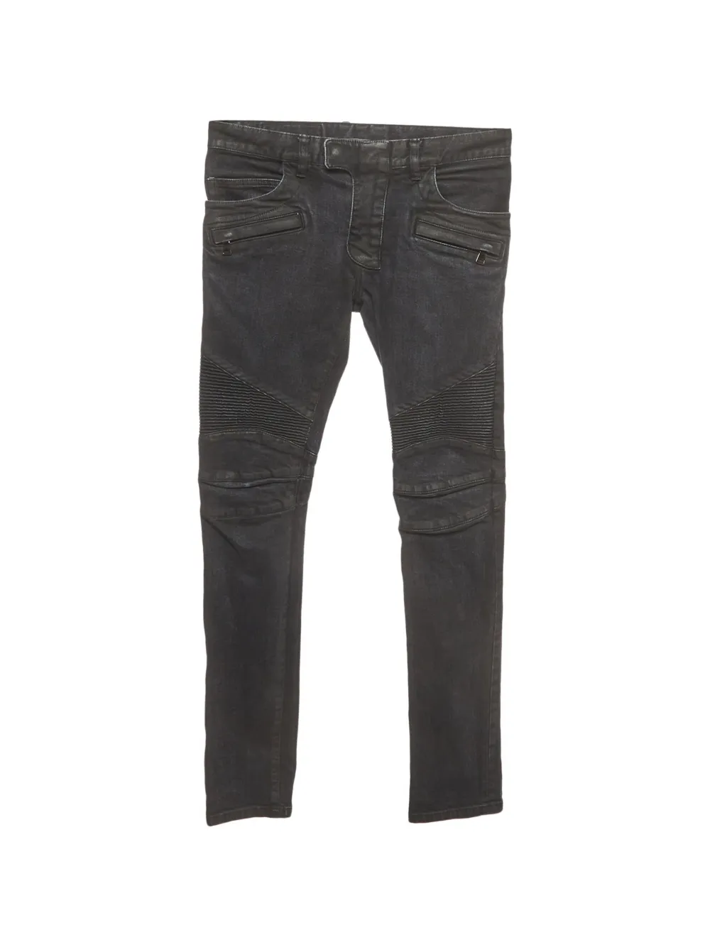 Balmain Pre-Owned ribbed biker jeans - Noir
