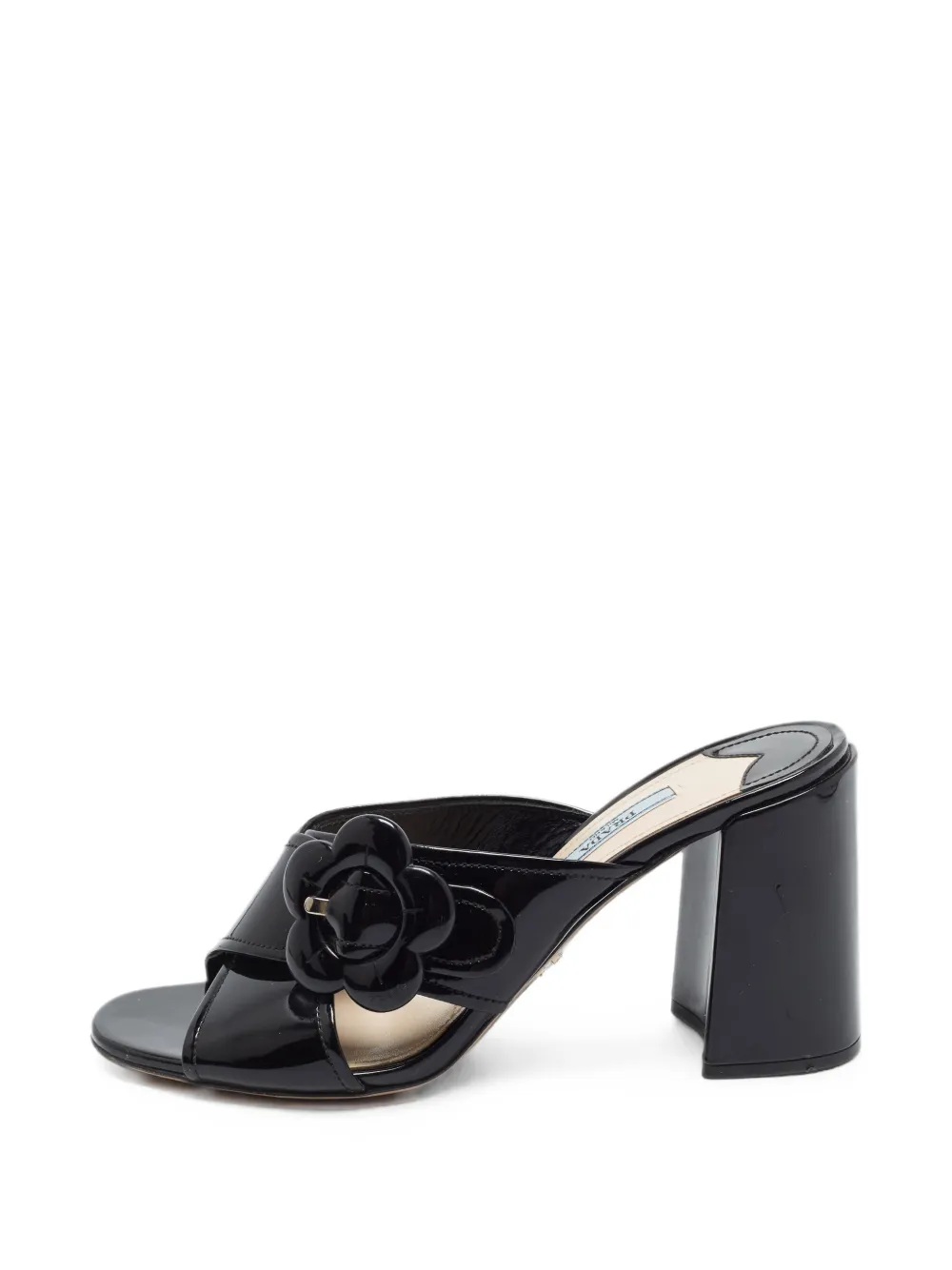 Prada Pre-Owned flower-buckle block-heel sandals - Noir Prada Pre-Owned flower-buckle block-heel sandals - Noir