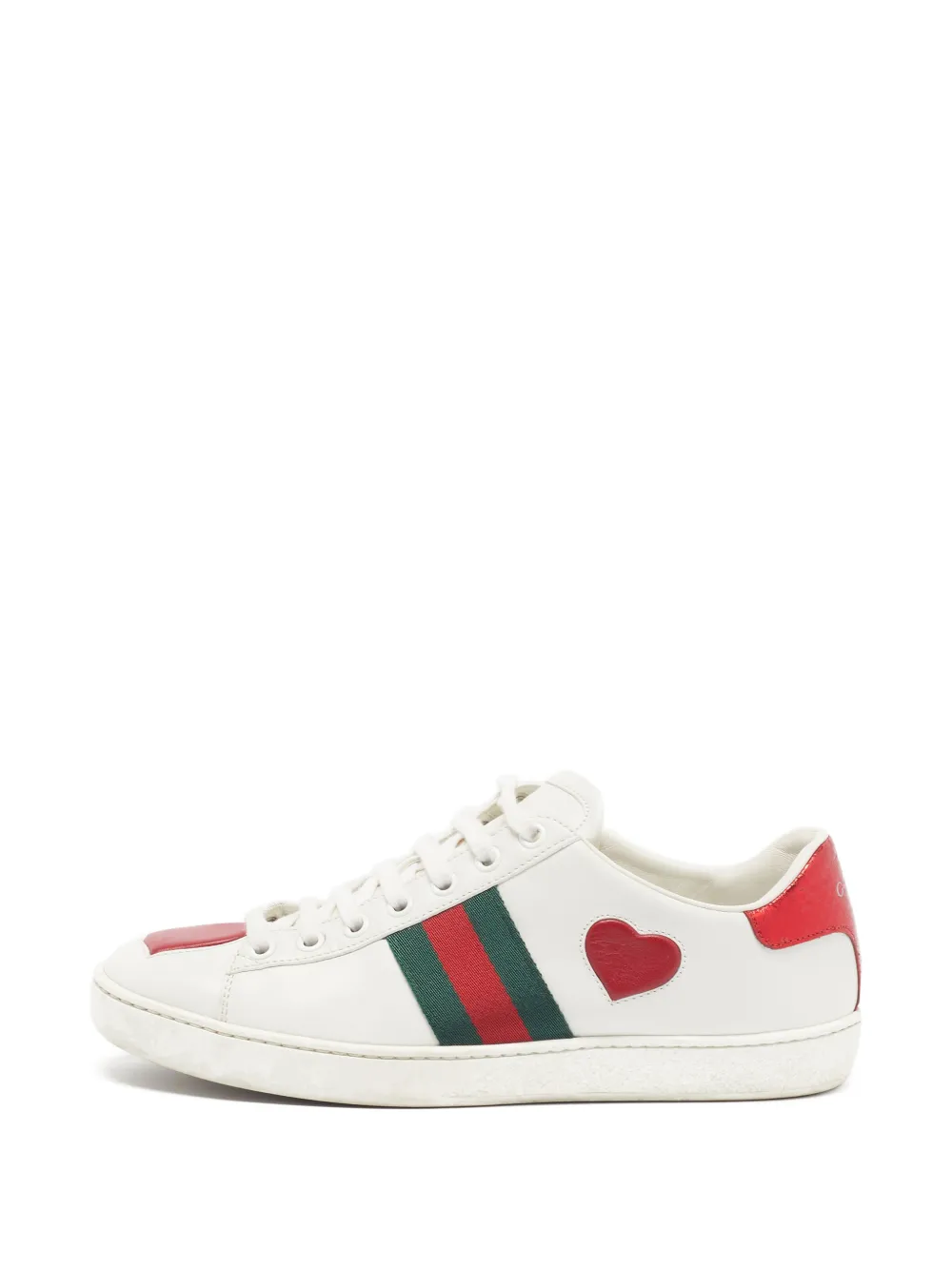 Gucci Pre-Owned Ace Low-Top-Sneakers mit Herz-Patch - Weiß
